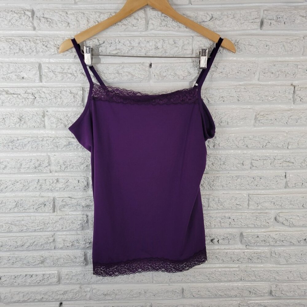 Fashion Bug Camisole Top XL Extra Large Purple Lace Trim Adjustable Strap PUR15E